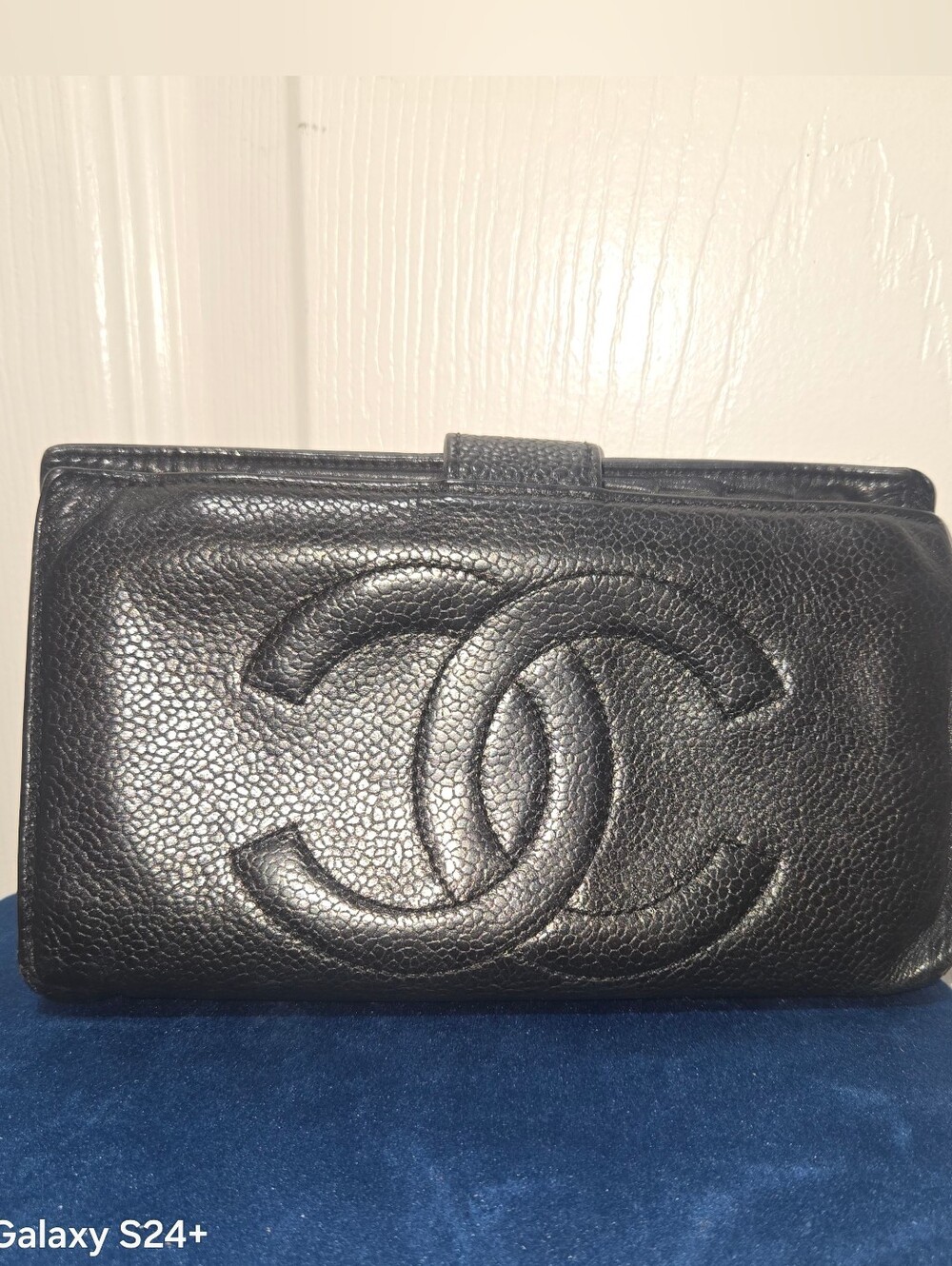 Chanel Black Embossed Caviar Leather Long Wallett Vintage